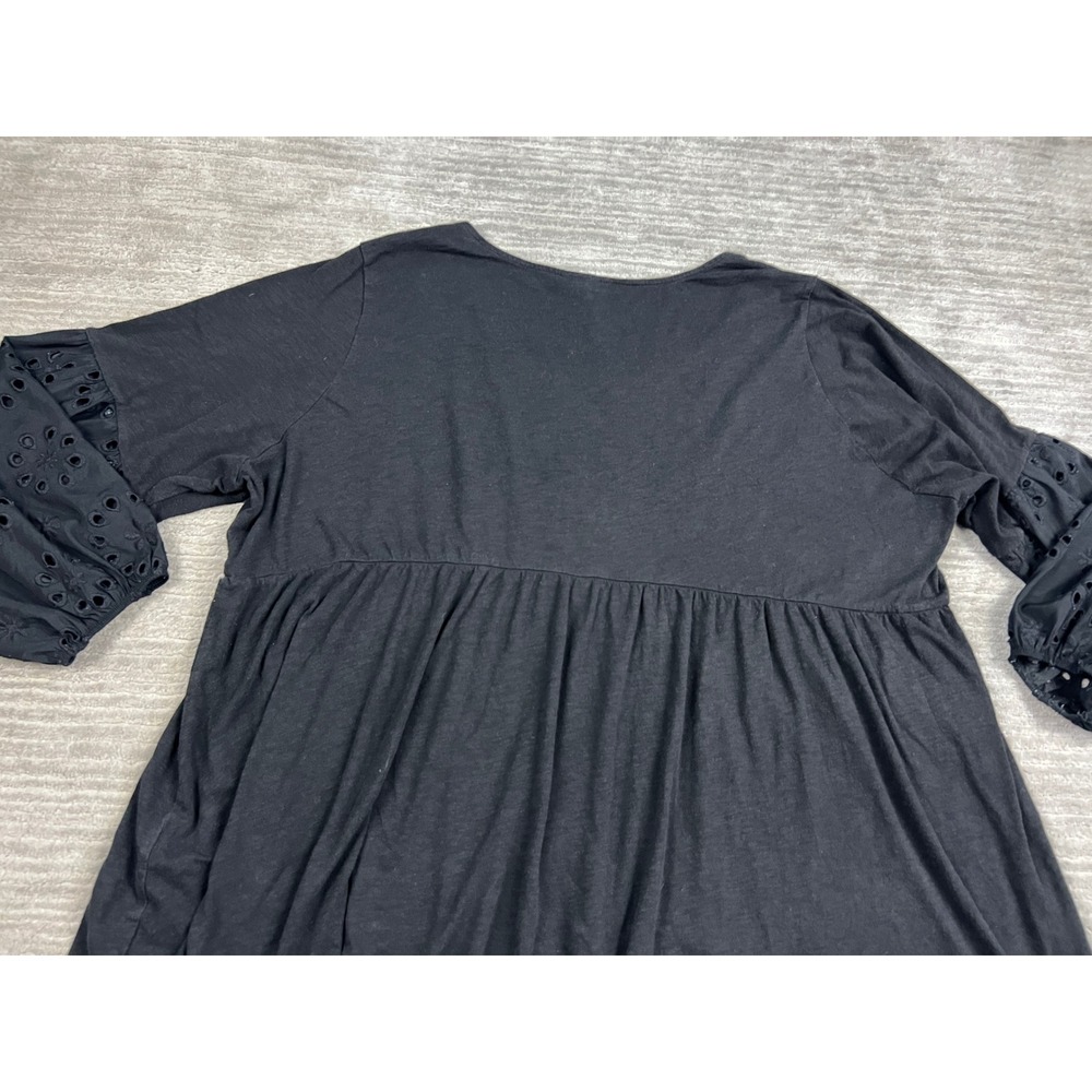 Torrid Babydoll Top Womens 5 Black Eyelet Sleeve Empire Waist Peplum Scoop Neck - Picture 11 of 13